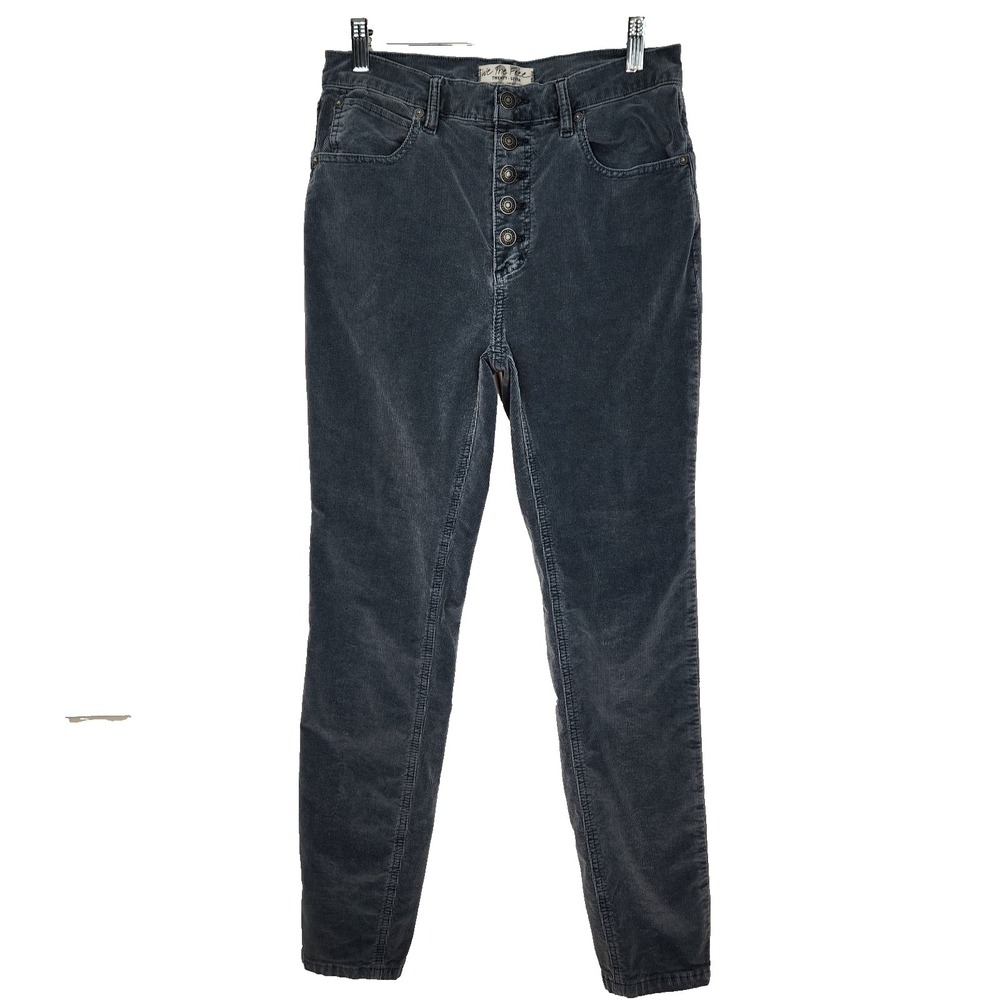 We The Free Sun Chaser Corduroy Skinny Pants 27‎ Slate Blue Button Fly Stretch